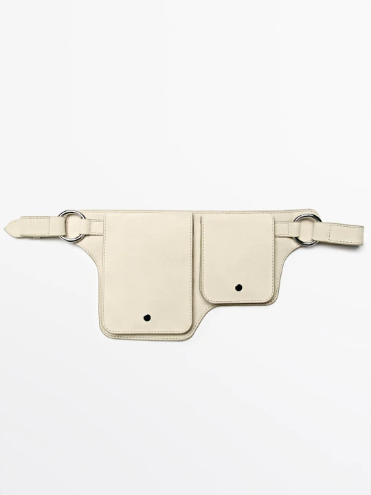 Zdjęcie produktu Double Compartment Leather Belt Bag - Biały Złamany - Massimo Dutti - Female