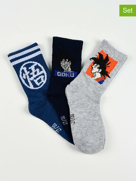 Zdjęcie produktu Dragon Ball Skarpety (3 pary) "Dragonball Z" w kolorze granatowo-szarym rozmiar: 23-26