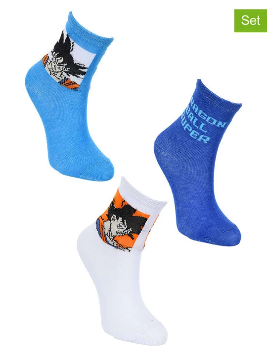 Zdjęcie produktu Dragon Ball Z Skarpety (3 pary) "Dragon Ball Super" w kolorze niebiesko-białym ze wzorem rozmiar: 23-26