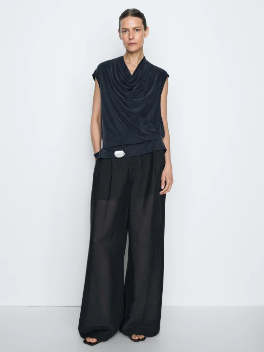 Zdjęcie produktu Drapowany Top Z Wiązaniem Na Plecach - Studio - Niebieski - Massimo Dutti - Female