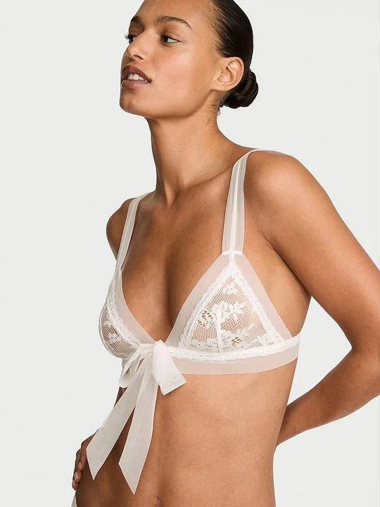 Zdjęcie produktu Dream Angels Biustonosz braletka z koronki i siateczki Lace Mesh Victoria's Secret Biały