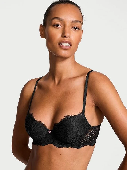 Zdjęcie produktu Dream Angels Biustonosz lekko usztywniany koronkowy Classic Demi Victoria's Secret Czarny