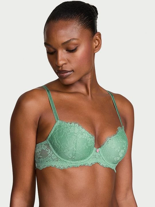 Zdjęcie produktu Dream Angels Biustonosz lekko usztywniany koronkowy Classic Demi Victoria's Secret Zielony