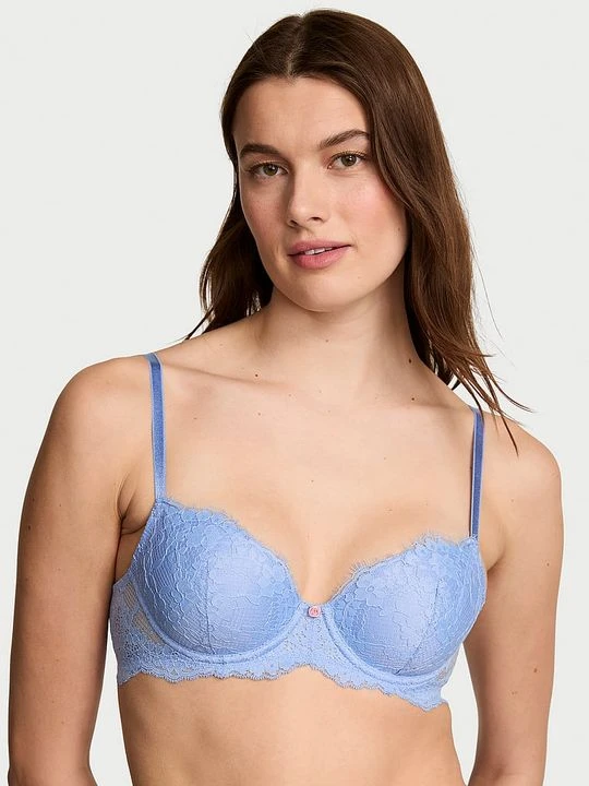 Zdjęcie produktu Dream Angels Biustonosz lekko usztywniany koronkowy Classic Demi Victoria's Secret Niebieski
