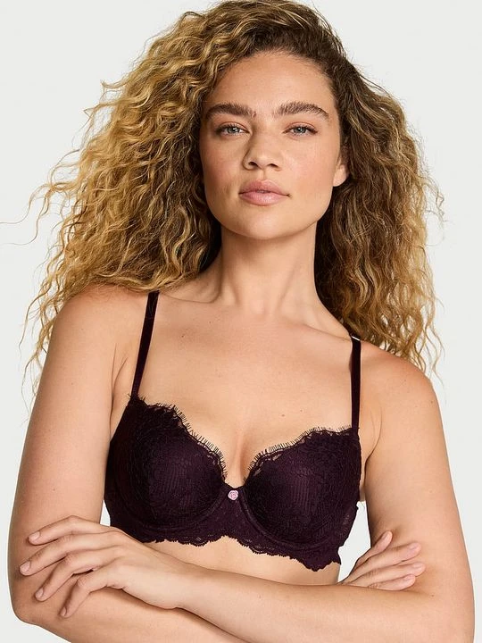 Zdjęcie produktu Dream Angels Biustonosz lekko usztywniany koronkowy Classic Demi Victoria's Secret Fioletowy