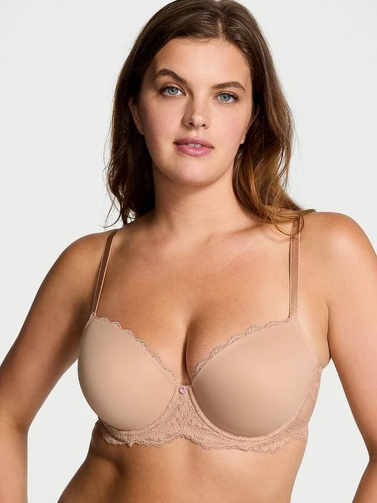 Zdjęcie produktu Dream Angels Biustonosz lekko usztywniany Smooth and Lace Classic Demi Victoria's Secret Beżowy