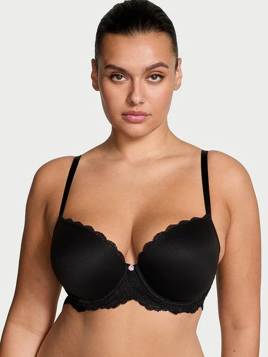 Zdjęcie produktu Dream Angels Biustonosz lekko usztywniany Smooth and Lace Classic Demi Victoria's Secret Czarny