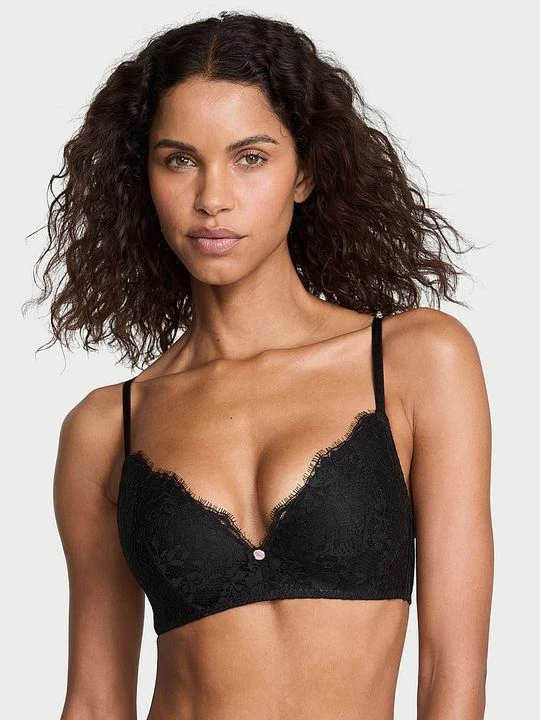 Zdjęcie produktu Dream Angels Biustonosz push-up koronkowy bez fiszbin Victoria's Secret Czarny