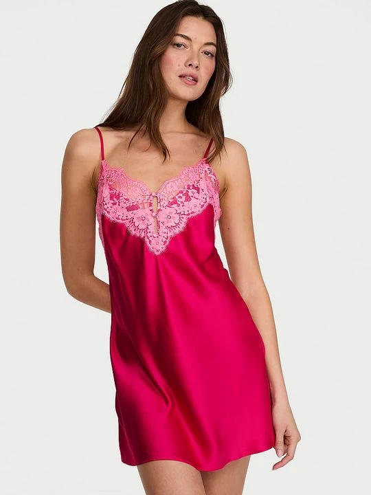 Zdjęcie produktu Dream Angels Koszulka nocna satynowa Lace-Trim Victoria's Secret Różowy