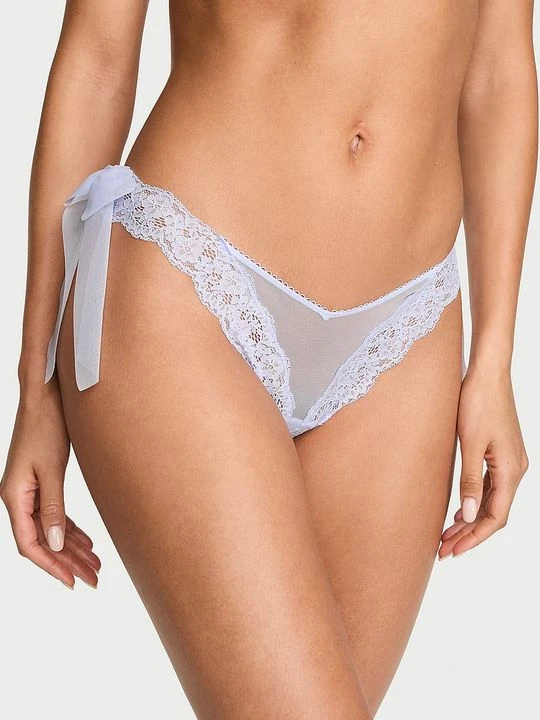 Zdjęcie produktu Dream Angels Majtki brazyliany z kokardkami po bokach Lace and Mesh Side-Bow Victoria's Secret Niebieski