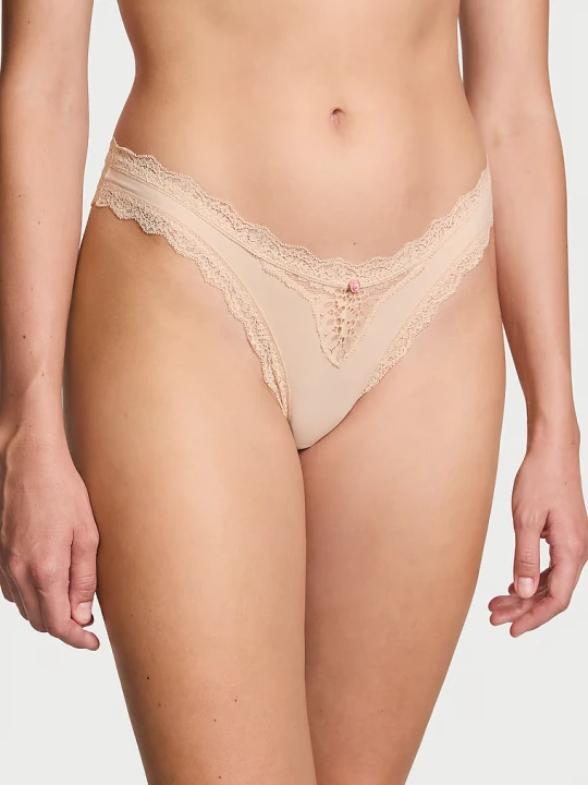 Zdjęcie produktu Dream Angels Majtki brazyliany z koronką Lace Trim Brazilian Victoria's Secret Beżowy