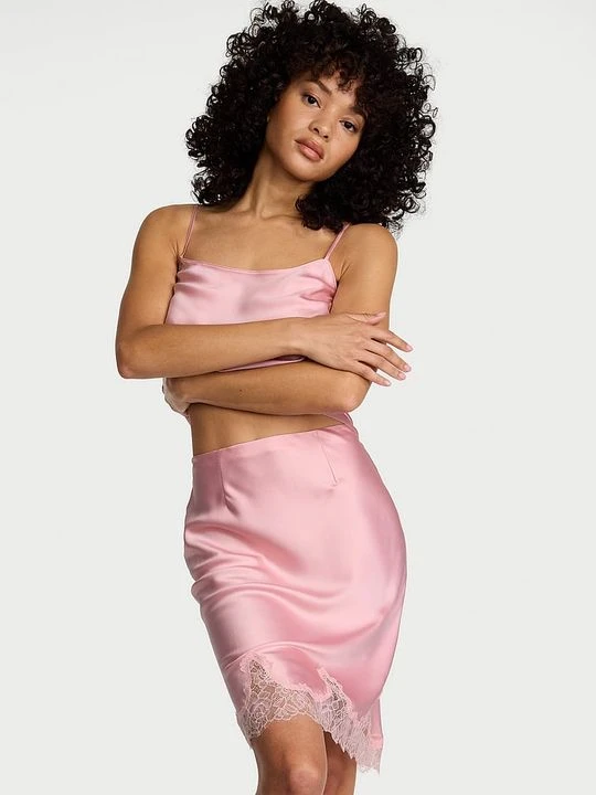 Zdjęcie produktu Dream Angels Spódnica satynowa wykończona koronką Victoria's Secret Różowy