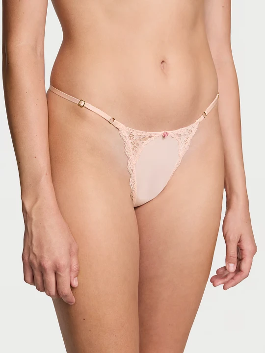 Zdjęcie produktu Dream Angels Stringi z koronką z regulowanymi paskami Lace-Trim V-String Victoria's Secret Różowy