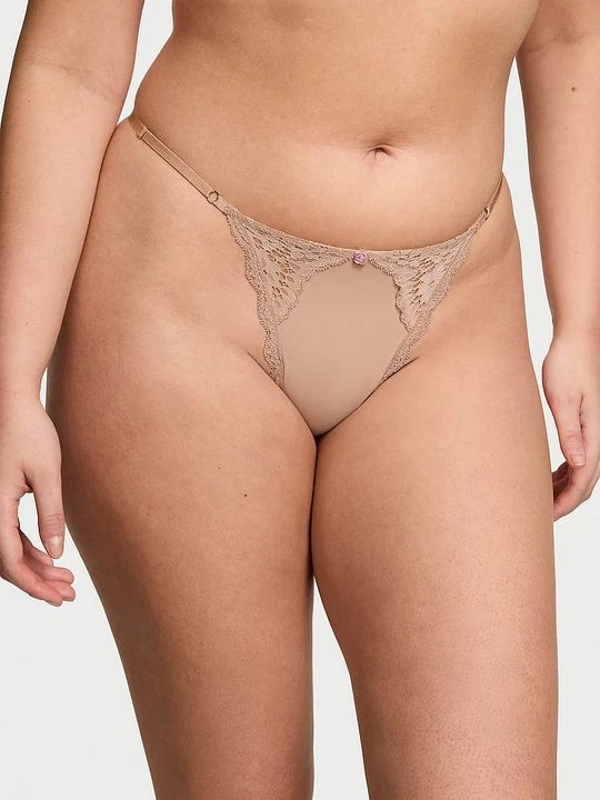 Zdjęcie produktu Dream Angels Stringi z koronką z regulowanymi paskami Lace-Trim V-String Victoria's Secret Beżowy