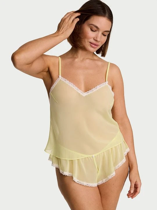 Zdjęcie produktu Dream Angels Zestaw do spania z szyfonu - top i szorty Victoria's Secret Żółty