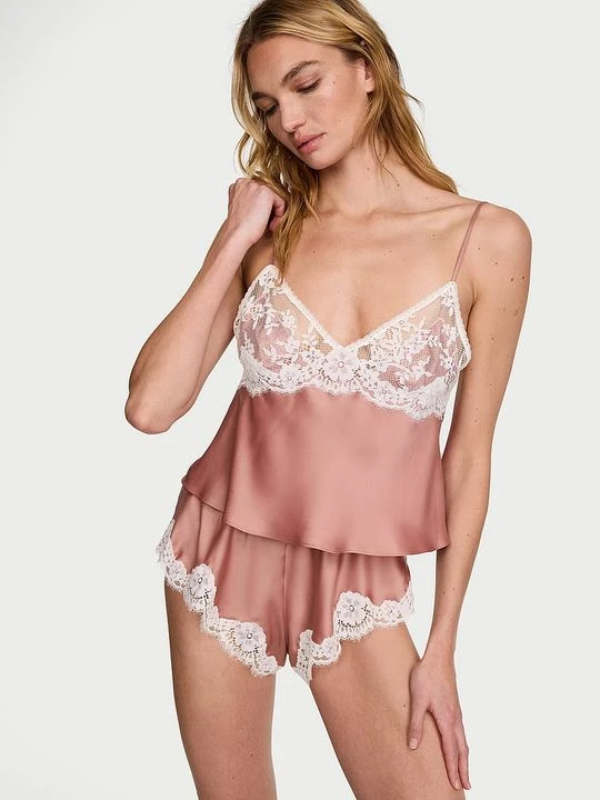 Zdjęcie produktu Dream Angels Zestaw satynowy do spania Lace-Trim Victoria's Secret Różowy