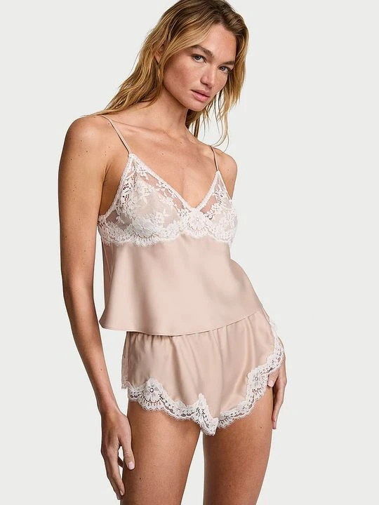 Zdjęcie produktu Dream Angels Zestaw satynowy do spania Lace-Trim Victoria's Secret Beżowy