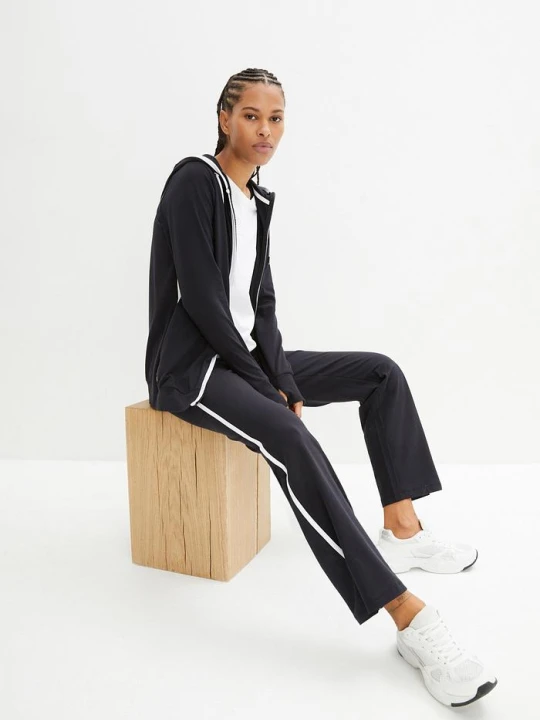 Zdjęcie produktu Dres sportowy z bawełny z domieszką elastanu (komplet 2-cz.) BonPrix czarny