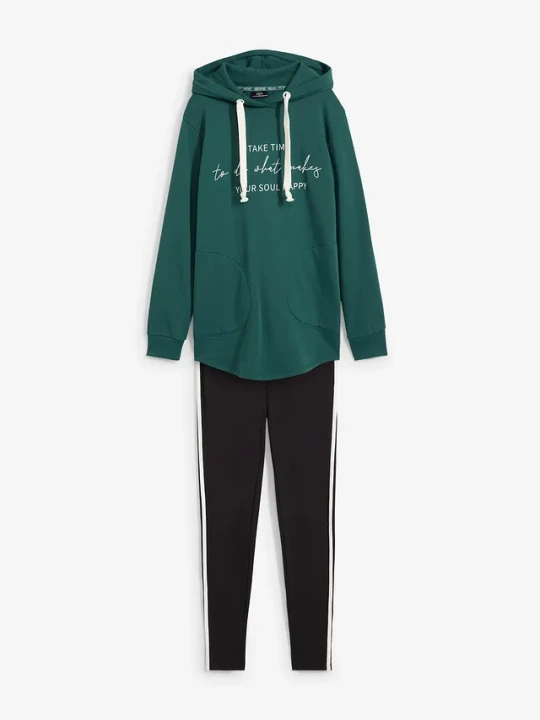 Zdjęcie produktu Dres sportowy z długą bluzą i legginsami (2 części) BonPrix czarny