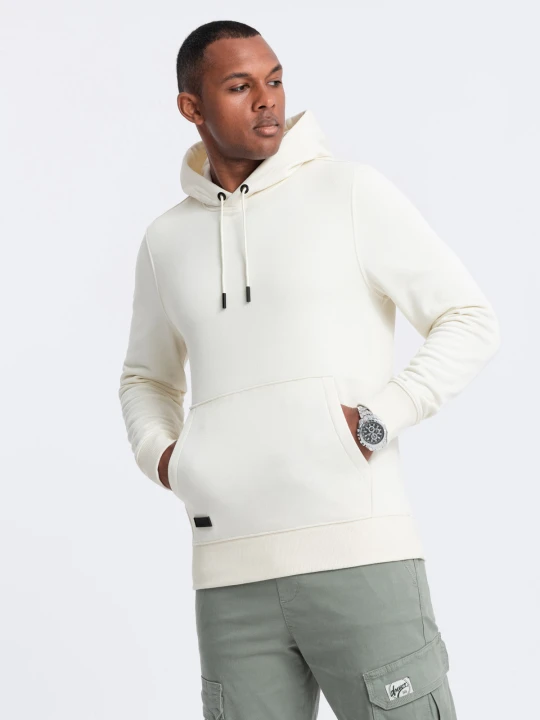 Zdjęcie produktu Dresowa bluza męska kangurka z kapturem BASIC – kremowa V5 - Rozmiar: S Ombre Clothing kremowy