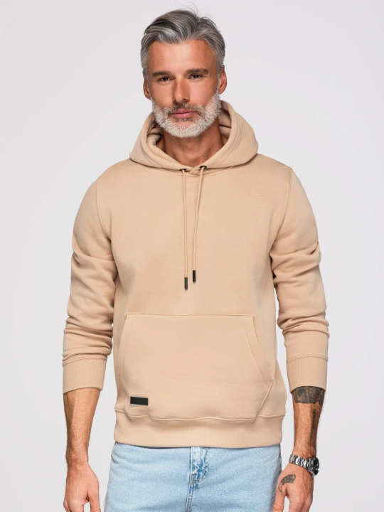 Zdjęcie produktu Dresowa męska bluza kangurka z kapturem BASIC – beżowa V6 - Rozmiar: S Ombre Clothing