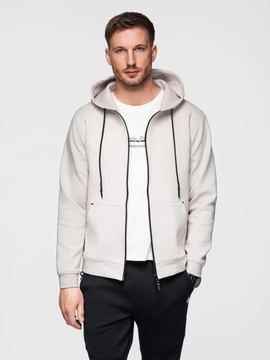 Zdjęcie produktu Dresowa rozpinana bluza hoodie w stylu streetwearowym – piaskowa V6 - Rozmiar: L Ombre Clothing piaskowy