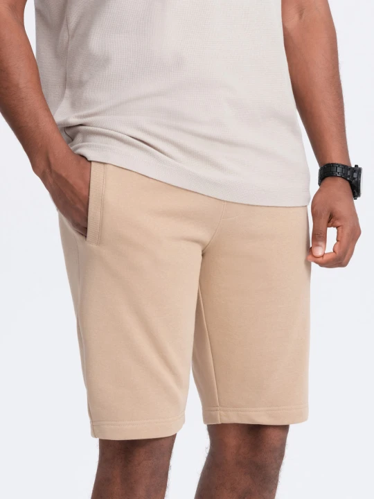Zdjęcie produktu Dresowe męskie szorty bawełniane BASIC – beżowe V6 Ombre Clothing