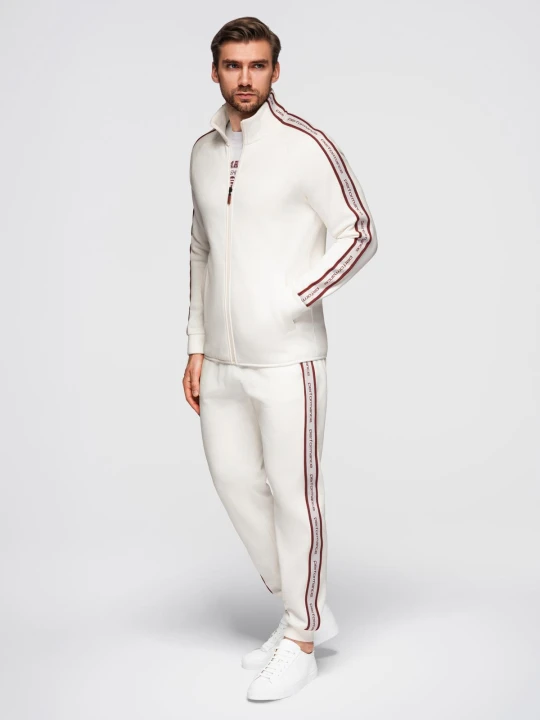 Zdjęcie produktu Dresowy komplet męski bluza rozpinana + spodnie dresowe joggery - biały V2 - Rozmiar: S Ombre Clothing