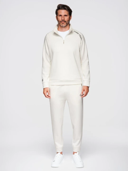 Zdjęcie produktu Dresowy komplet męski set bluza ze stójką + spodnie joggery - ecru V2 - Rozmiar: L Ombre Clothing