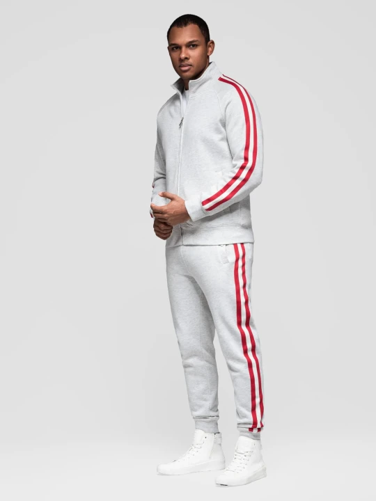 Zdjęcie produktu Dresowy komplet set męski bluza rozpinana + spodnie dresowe joggery - szary melanż V1 Ombre Clothing