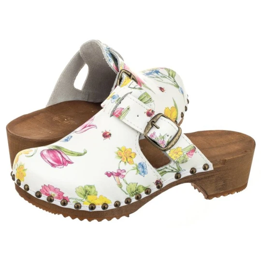 Zdjęcie produktu Drewniaki Białe PE15 Gucci Kwiatki Motyw (BX11-a) Buxa