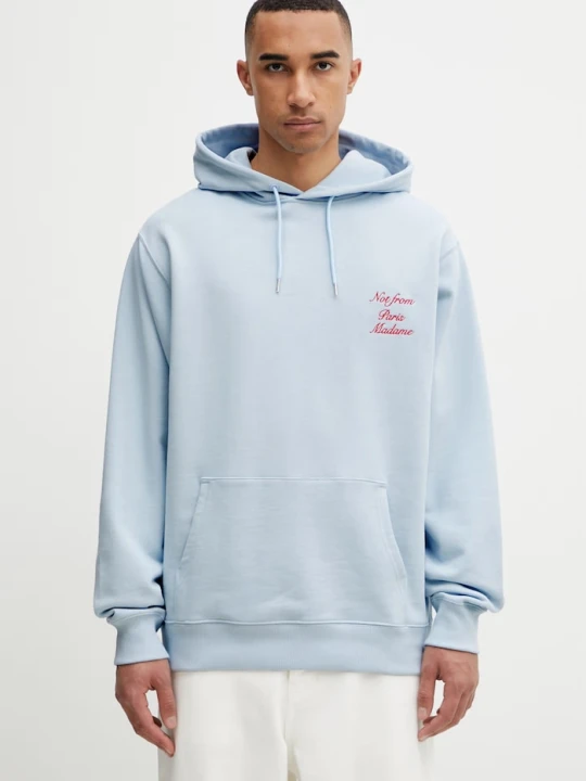 Zdjęcie produktu Drôle de Monsieur bluza z kapturem męska bawełniana Le Hoodie Slogan Calligraphy Drole de Monsieur niebieski