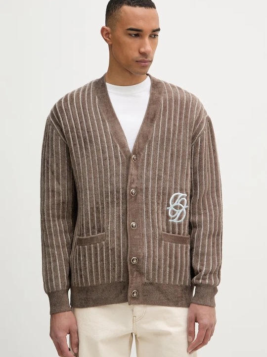 Zdjęcie produktu Drôle de Monsieur kardigan męski z dodatkiem wełny Le Cardigan Monogramme Drole de Monsieur brązowy