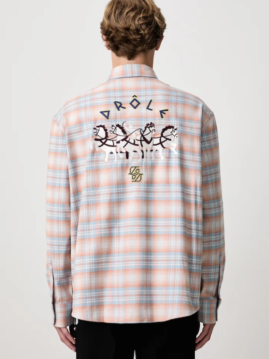 Zdjęcie produktu Drôle de Monsieur koszula męska bawełniana Boxy Flanel Checked Drole de Monsieur pomarańczowy
