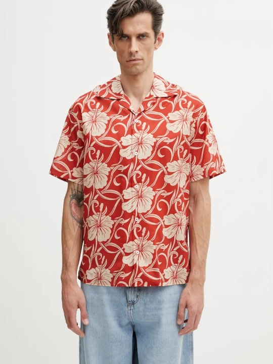 Zdjęcie produktu Drôle de Monsieur koszula męska bawełniana Hibiscus Monoramme Drole de Monsieur pomarańczowy