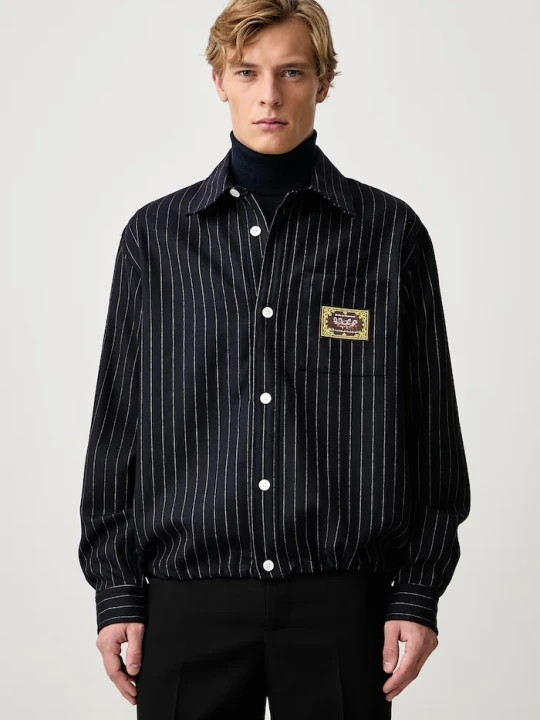 Zdjęcie produktu Drôle de Monsieur koszula męska wełniana Elasticated Hem Drole de Monsieur granatowy