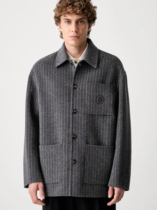 Zdjęcie produktu Drôle de Monsieur koszula męska z wełną Pinstripe Drole de Monsieur szary