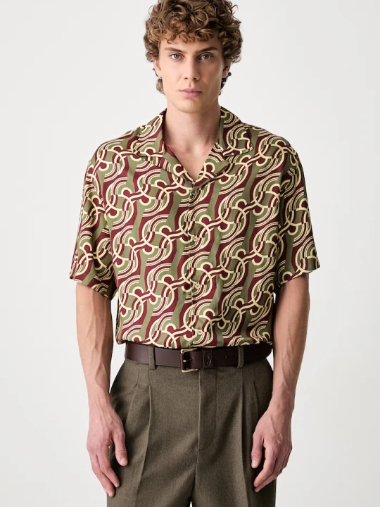 Zdjęcie produktu Drôle de Monsieur koszula męska z wiskozy Chain Link Monogram Drole de Monsieur zielony