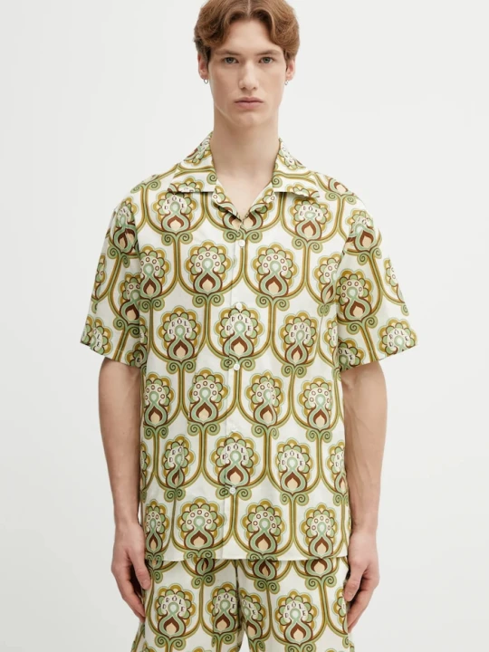 Zdjęcie produktu Drôle de Monsieur koszula z dodatkiem lnu Chemise Lin Tapisserie Florale Drole de Monsieur zielony