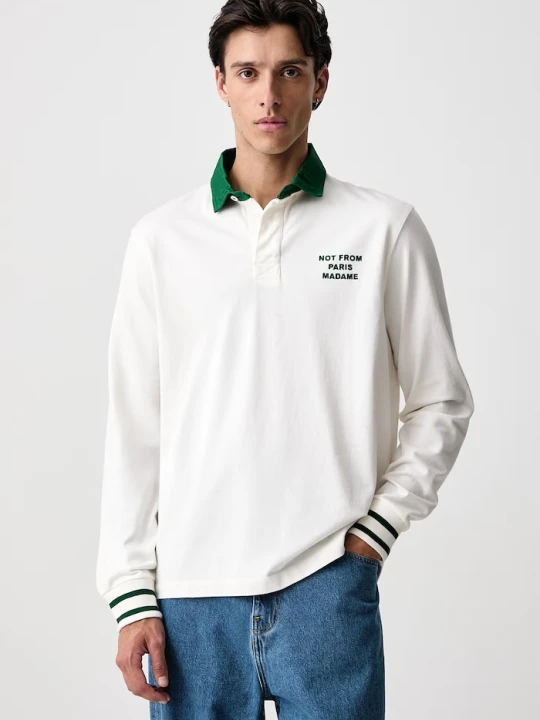 Zdjęcie produktu Drôle de Monsieur longsleeve męski bawełniany Slogan Polo Drole de Monsieur beżowy