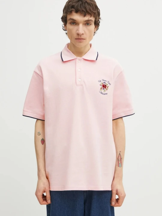 Zdjęcie produktu Drôle de Monsieur polo męskie bawełniane Polo Piqué Slogan Rose Drole de Monsieur różowy