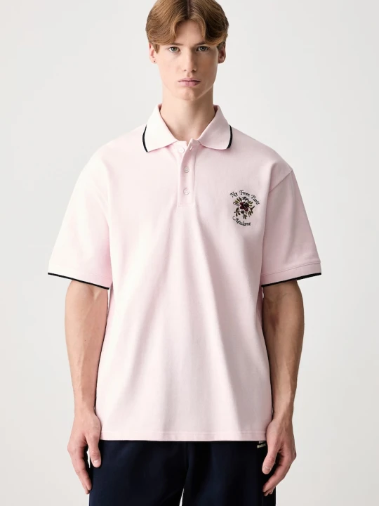 Zdjęcie produktu Drôle de Monsieur Polo Piqué Slogan Rose polo bawełniane męskie Drole de Monsieur