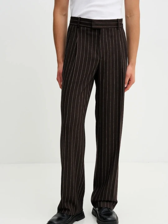 Zdjęcie produktu Drôle de Monsieur spodnie z dodatkiem wełny Le Pantalon Pinstripes Drole de Monsieur brązowy