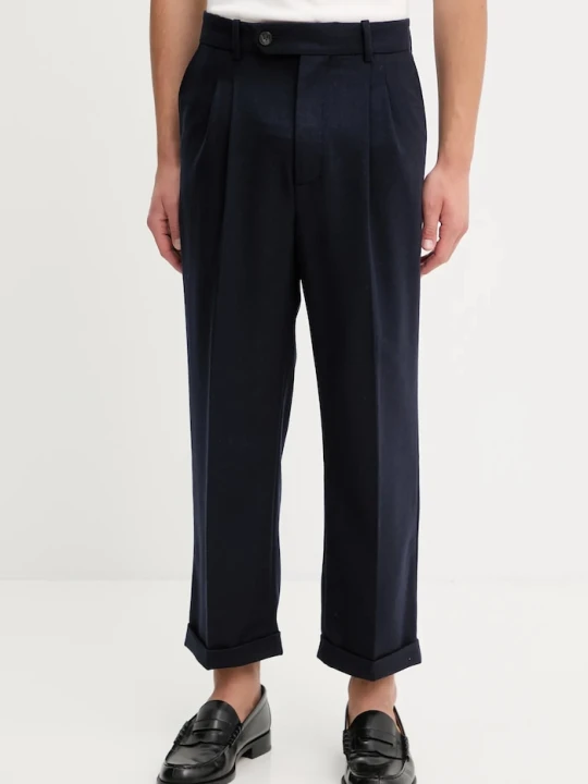 Zdjęcie produktu Drôle de Monsieur spodnie z dodatkiem wełny Le Pantalon Plis Cropped Drole de Monsieur granatowy