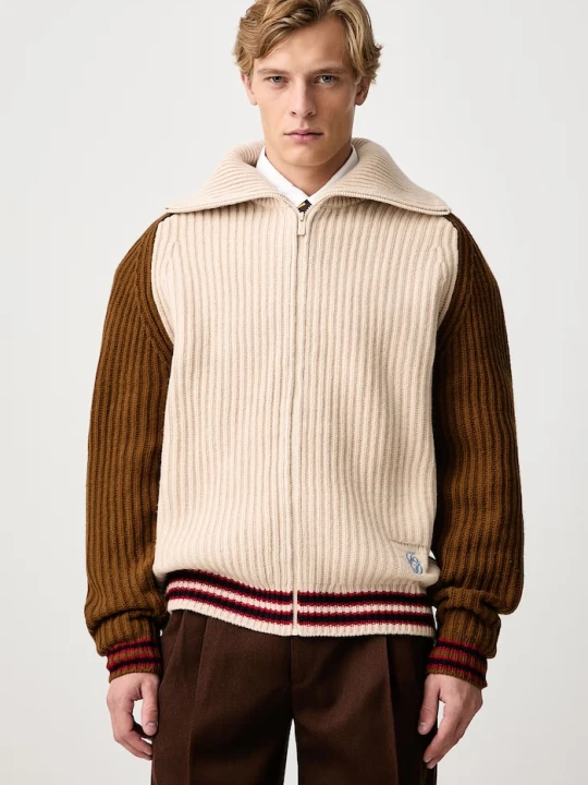 Zdjęcie produktu Drôle de Monsieur sweter rozpinany męski wełniany Sherpa D mirror Drole de Monsieur beżowy