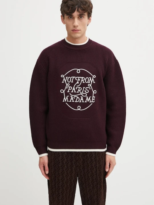 Zdjęcie produktu Drôle de Monsieur sweter wełniany La Maille Slogan Drole de Monsieur fioletowy