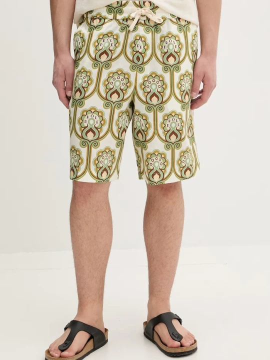 Zdjęcie produktu Drôle de Monsieur szorty męskie z lnem Short Tapisserie Florale Lin Drole de Monsieur zielony