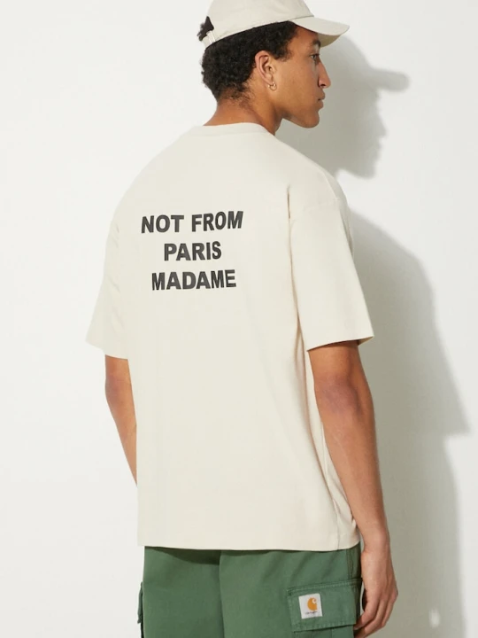 Zdjęcie produktu Drôle de Monsieur T-shirt męski bawełniany Le T-Shirt Slogan Drole de Monsieur beżowy