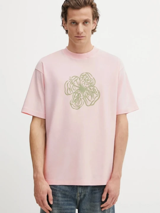 Zdjęcie produktu Drôle de Monsieur t-shirt bawełniany Slogan Hibiscus Drole de Monsieur różowy