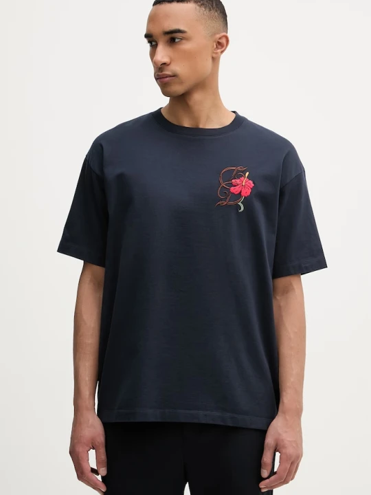 Zdjęcie produktu Drôle de Monsieur t-shirt męski bawełniany D Hibiscus Broddée Drole de Monsieur granatowy
